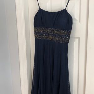 Navy beaded evening midi dress